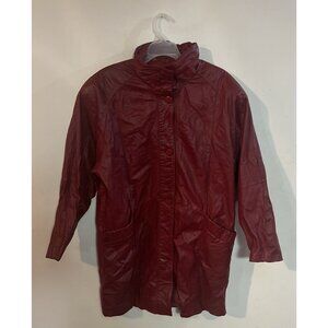 PELLE Red Leather Coat Vintage Button Up Jacket Women M